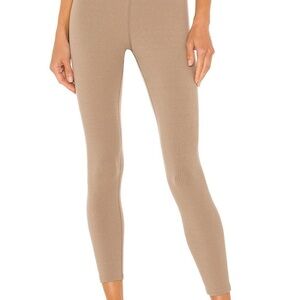 Alo Ribbed Tan Leggings in color gravel